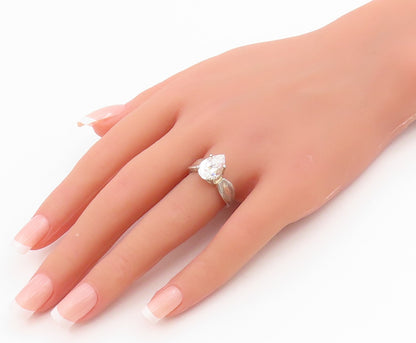 925 Sterling Silver Vintage Ring Teardrop Cut CZ Solitaire Band  Sz 7  RG34186