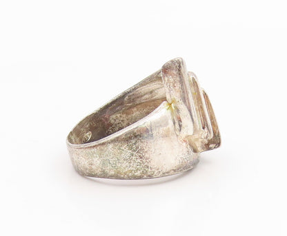 925 Sterling Silver Vintage Ring Modernist Ribbed Step Design  Sz 5  RG35602
