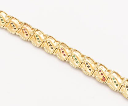 925 Silver  Vintage Gold Plated Ruby & Emerald & Sapphire CZ Bracelet  BT10124