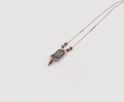 SILPADA 925 Silver  Vintage Carved Solid Pendent Goldstone Necklace  NE4104