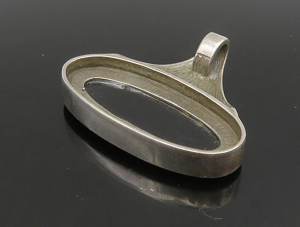 EUROPEAN 925 Sterling Silver  Vintage Black Onyx Oval Smooth Pendant  PT19637