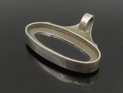 EUROPEAN 925 Sterling Silver  Vintage Black Onyx Oval Smooth Pendant  PT19637