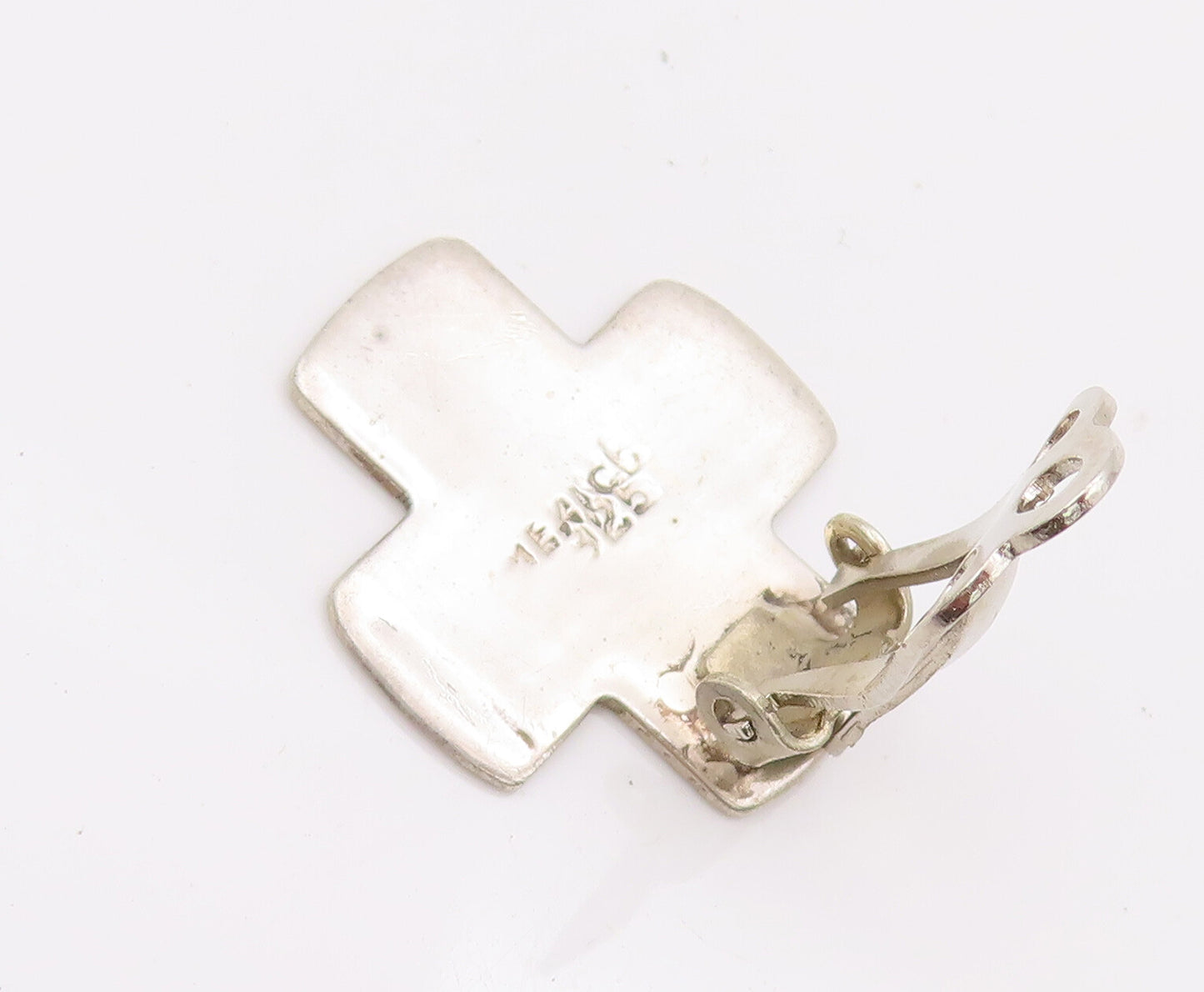 925 Sterling Silver Earrings MEXICO Minimalist Etched Border Mini Cross  EG12837