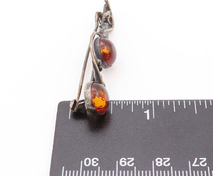 925 Sterling Silver Vintage Brooch Amber Dark Tone Floral Cutout  BP11510