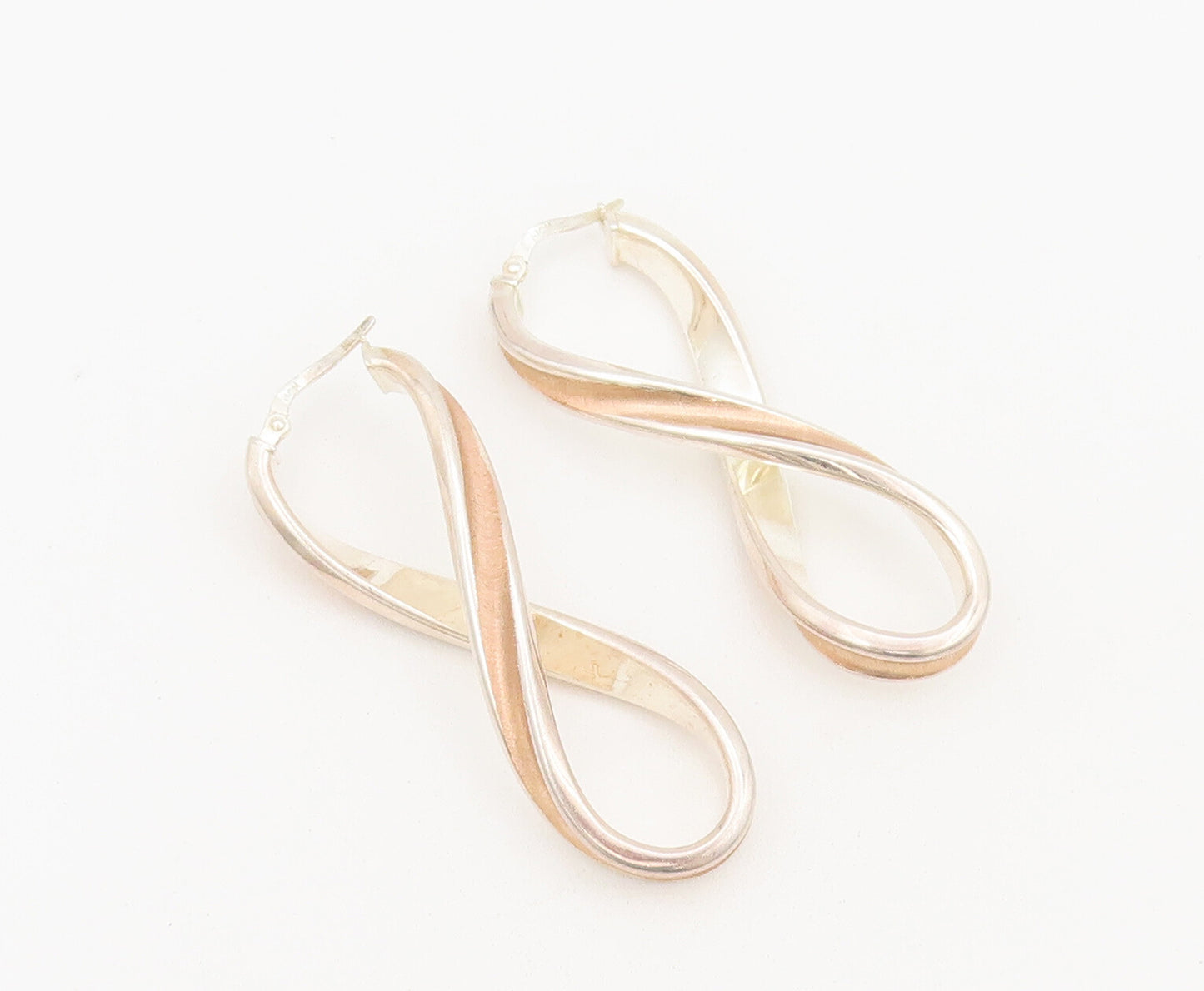 925 Sterling Silver Vintage Earrings Designer Twisted Infinity Hoops  EG12926