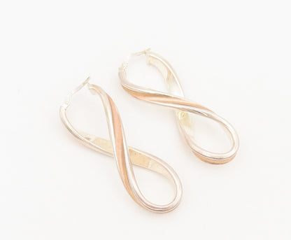 925 Sterling Silver Vintage Earrings Designer Twisted Infinity Hoops  EG12926