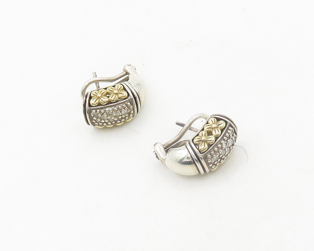 925 Sterling Silver & 14K GOLD  Vintage Genuine Diamonds Drop Earrings  EG9534