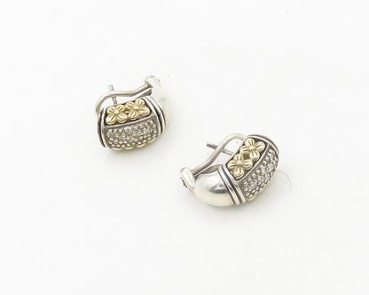 925 Sterling Silver & 14K GOLD  Vintage Genuine Diamonds Drop Earrings  EG9534