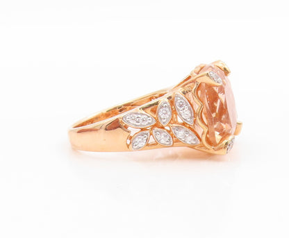 925 Sterling Silver Vintage Ring Gold Plated CZ Elegant Leaf Band  Sz 7  RG34724