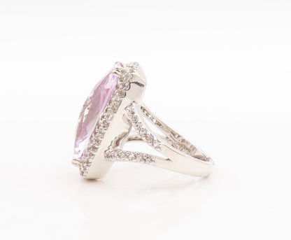 925 Sterling Silver Vintage Ring Large Rectangle Cut Amethyst Topaz Sz 7 RG29359
