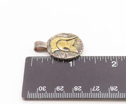 925 Sterling Silver Vintage Pendant Two Tone Spartan Helmet Medallion  PT26635