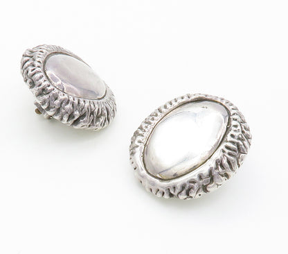 925 Sterling Silver  Vintage Modernist Sculpted Non Pierce Earrings  EG7664