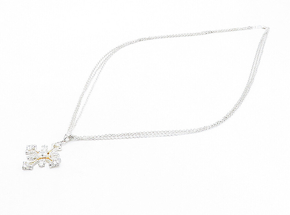 925 Sterling Silver  Sparkling Cubic Zirconia Cross Chain Necklace  NE1369