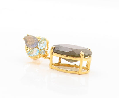 925 Sterling Silver Vintage Earrings Gold Plated Labradorite & Topaz  EG13380