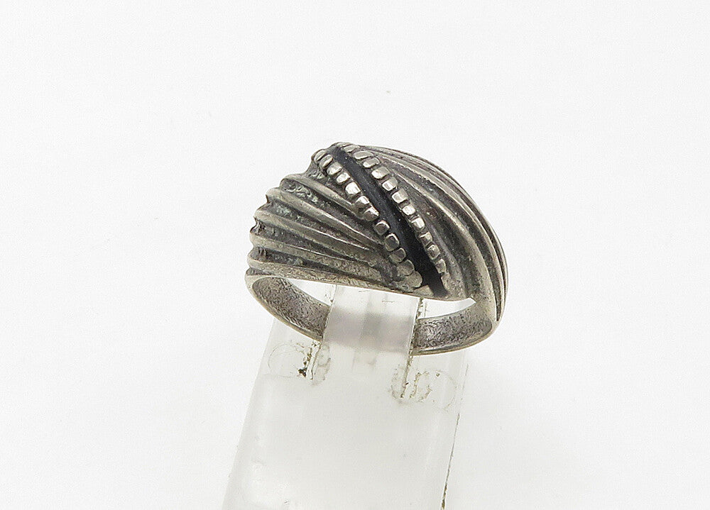 925 Sterling Silver  Vintage Dark Tone Fluted Dome Band Ring Sz 7  RG21515