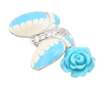 925 Sterling Silver Vintage Pendant CZ Enameled Butterfly & Rose Charm  PT25858
