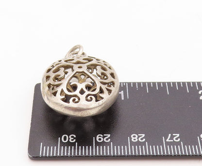 925 Sterling Silver Vintage Pendant Solid Oval Swirly Hearts Cutout  PT23672