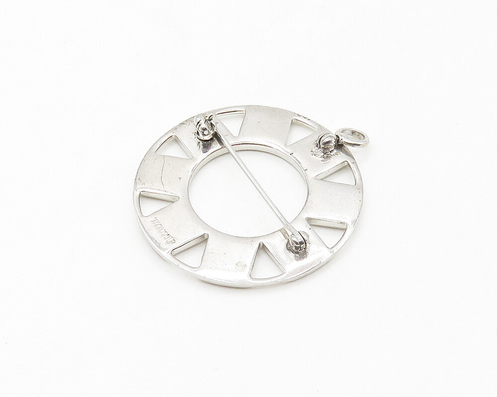 925 Sterling Silver  Vintage Shiny Petite Etched Bull Wheel Brooch Pin  BP6815