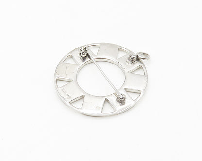 925 Sterling Silver  Vintage Shiny Petite Etched Bull Wheel Brooch Pin  BP6815