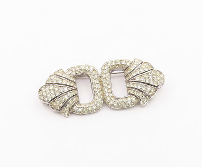 925 Sterling Silver  Vintage White Topaz Encrusted Open Brooch Pin  BP3345