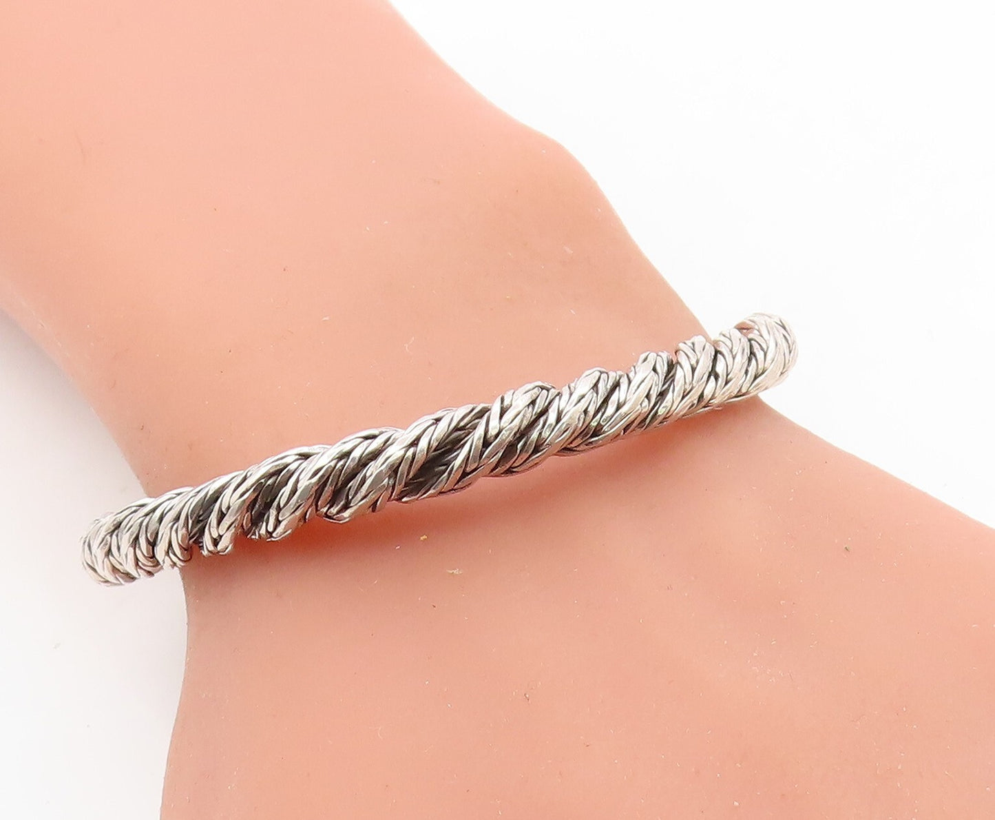 925 Sterling Silver  Vintage Rope Twist Swirl Detail Chain Bracelet  BT2850