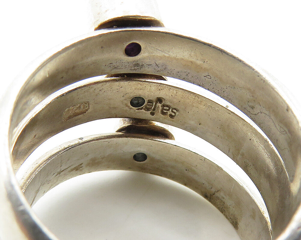 SAJEN 925 Silver  Vintage Smoky & Blue Topaz Split Band Ring Sz 7  RG19789