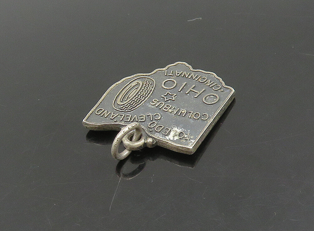 925 Sterling Silver  Vintage Dark Tone Ohio State Map Motif Pendant  PT19503
