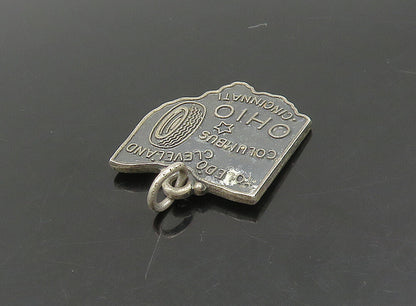 925 Sterling Silver  Vintage Dark Tone Ohio State Map Motif Pendant  PT19503