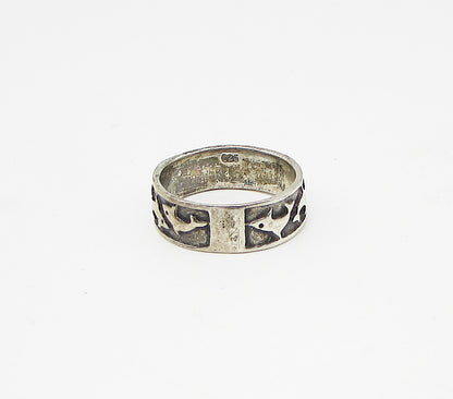 925 Sterling Silver  Vintage Dark Tone Dolphin Motif Band Ring Sz 7.5  RG3396