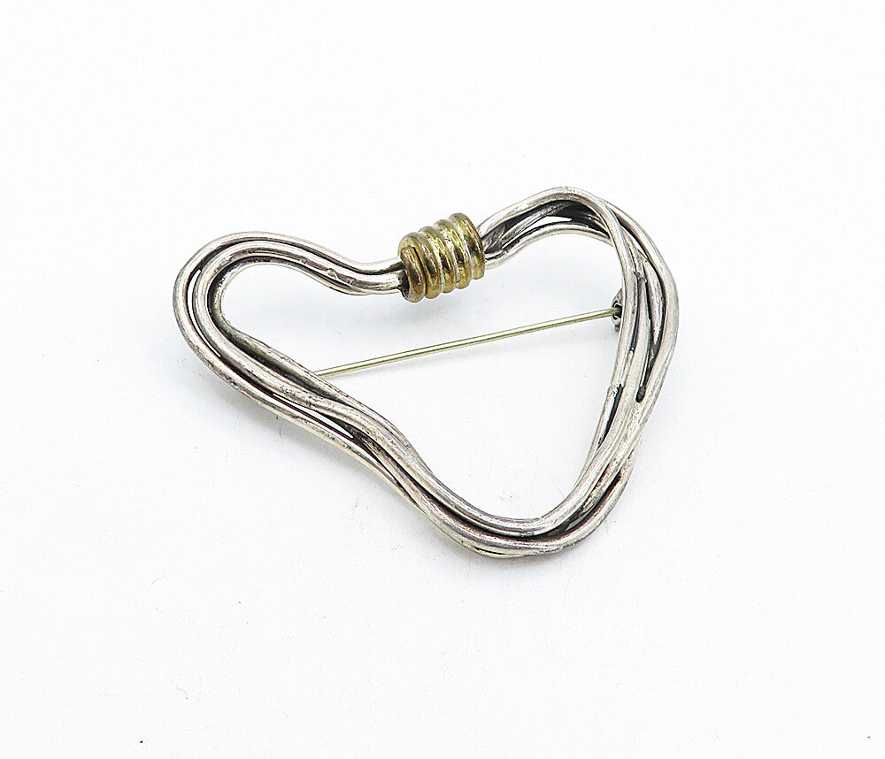 MEXICO 925 Sterling Silver  Vintage Two Tone Wrapped Detail Brooch Pin  BP2029