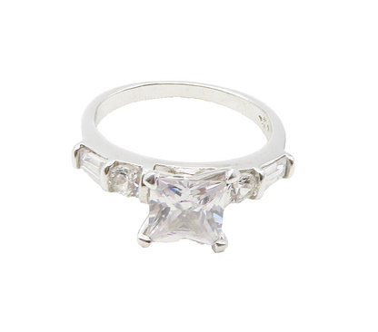 925 Sterling Silver  Cubic Zirconia Solitaire Accent Ring Sz 9.5  RG16479