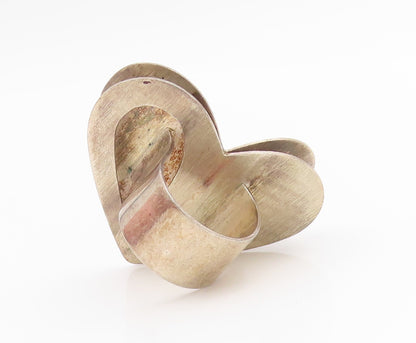 925 Sterling Silver Vintage Ring Modernist Large Love Heart Band Sz 6.5 RG33775