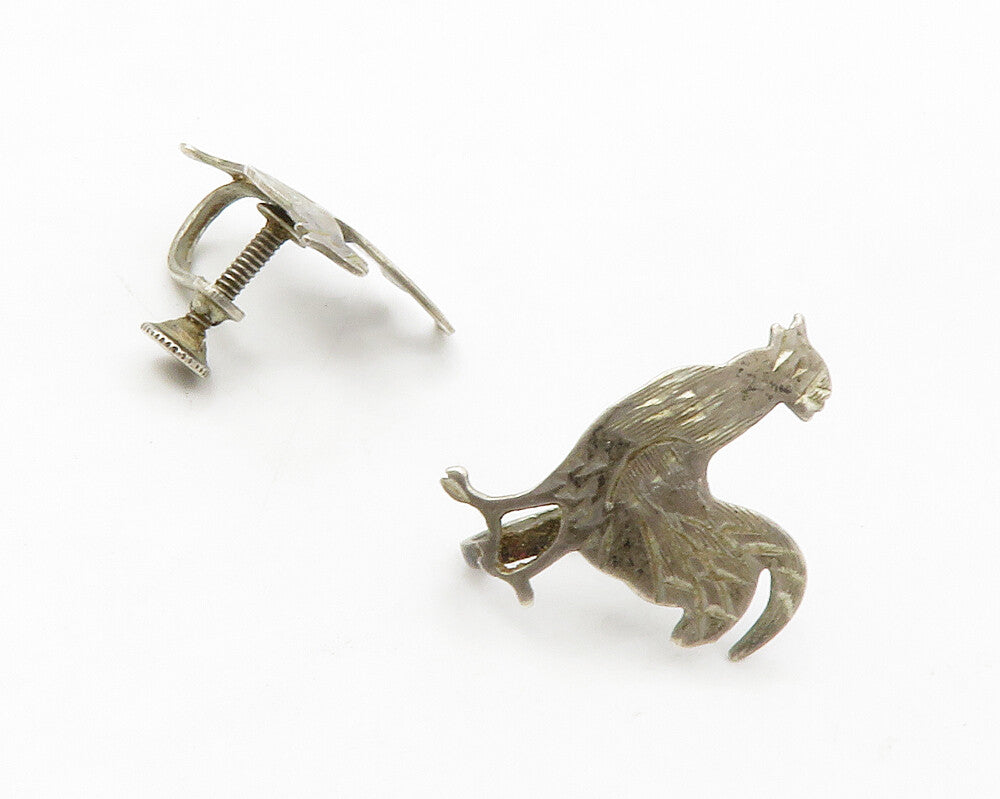 925 Sterling Silver  Vintage Petite Rooster Motif Non Pierce Earrings  EG6936