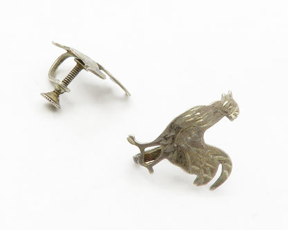 925 Sterling Silver  Vintage Petite Rooster Motif Non Pierce Earrings  EG6936