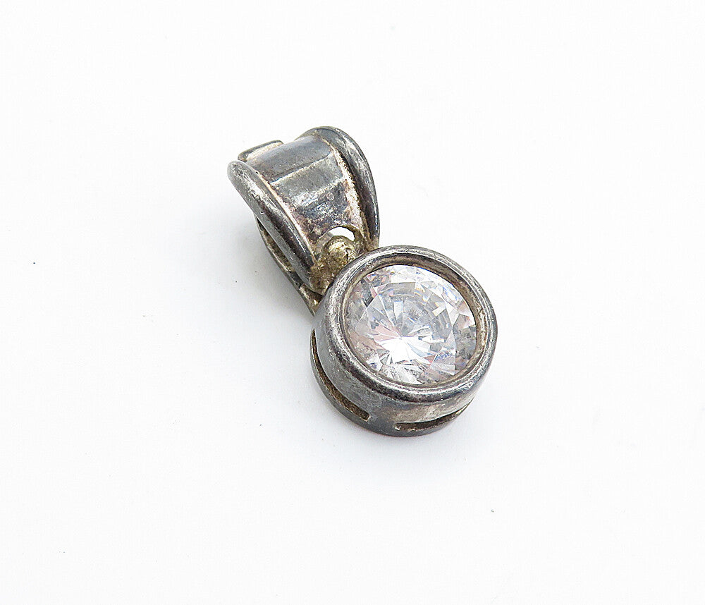 925 Sterling Silver  Vintage Faceted Cubic Zirconia Dark Tone Pendant  PT5659