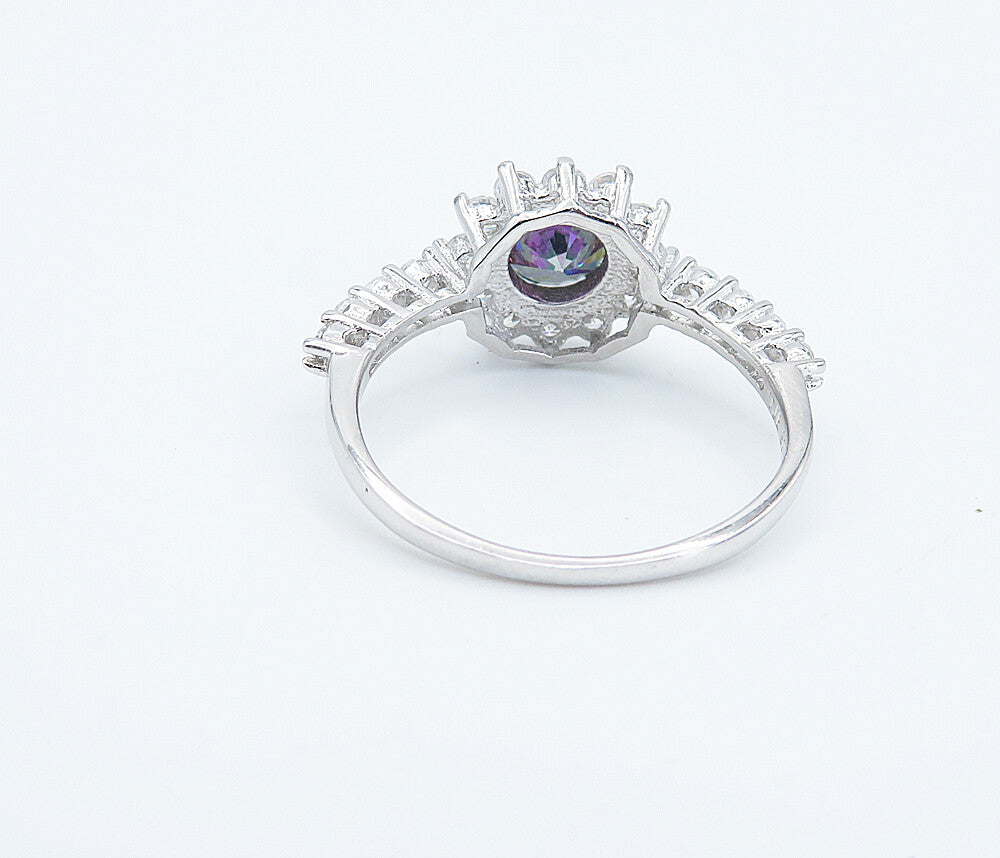 925 Sterling Silver Mystic Topaz Solitaire With Accents Ring Sz 7 RG8588