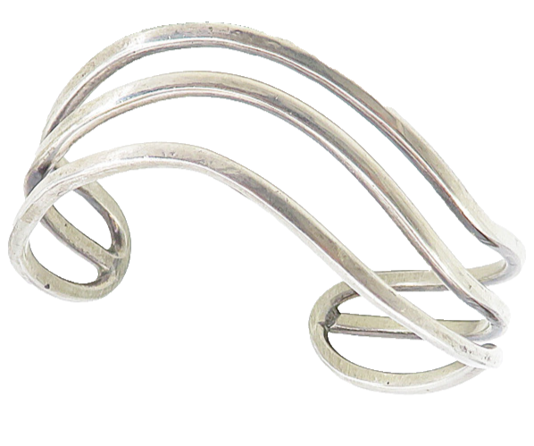 MEXICO 925 Sterling Silver  Vintage Shiny Wavy Split Cuff Bracelet  BT3851