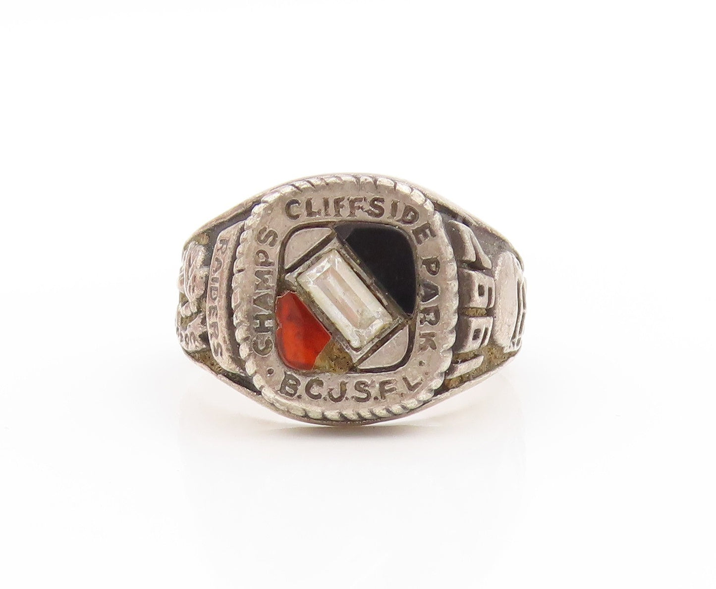 925 Sterling Silver Vintage Ring CZ Cliffside Park Champs Band  Sz 11.5  RG33710