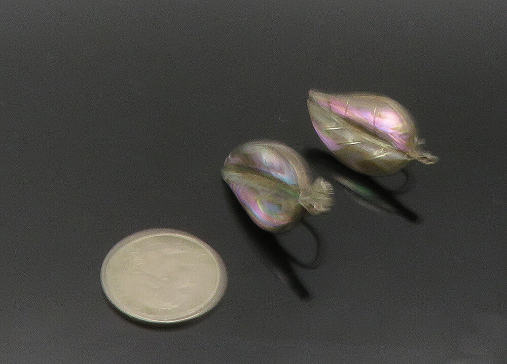 MEXICO 925 Silver  Vintage Abalone Shell Leaf Non Pierce Earrings  EG10260