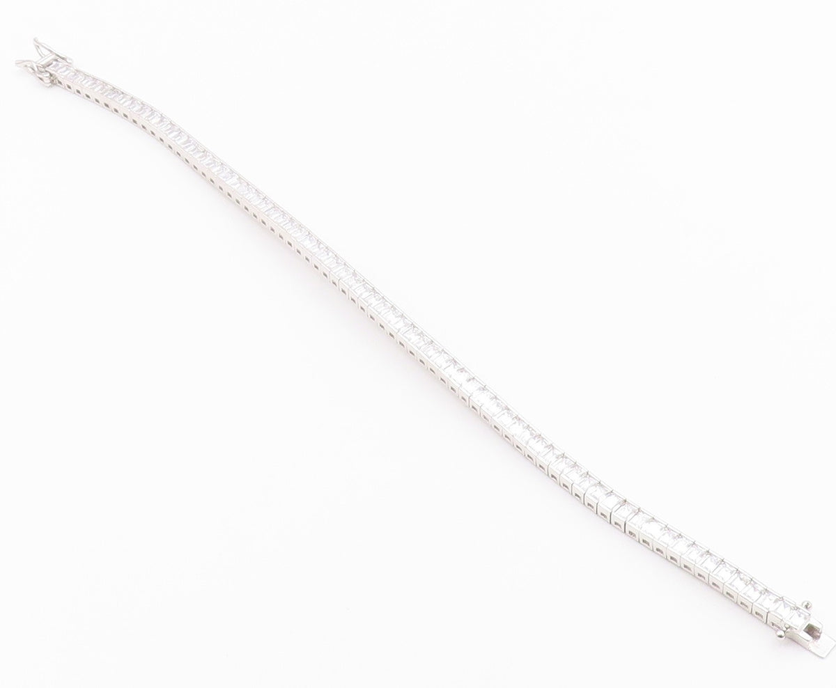 925 Sterling Silver  Vintage Cubic Zirconia Box Link Tennis Bracelet  BT8843