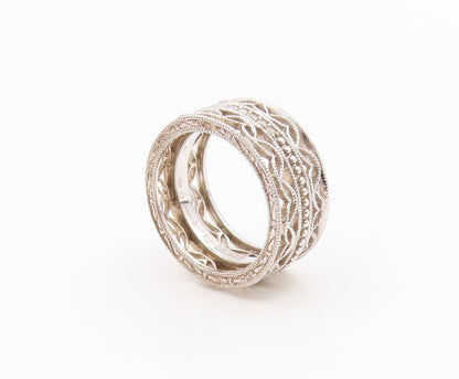 925 Sterling Silver Vintage Ring Real Diamonds Floral Scroll Band  Sz 5  RG36210