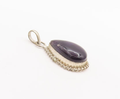 925 Sterling Silver Vintage Pendant Drop Shape Onyx Halo Coiled Border  PT22685