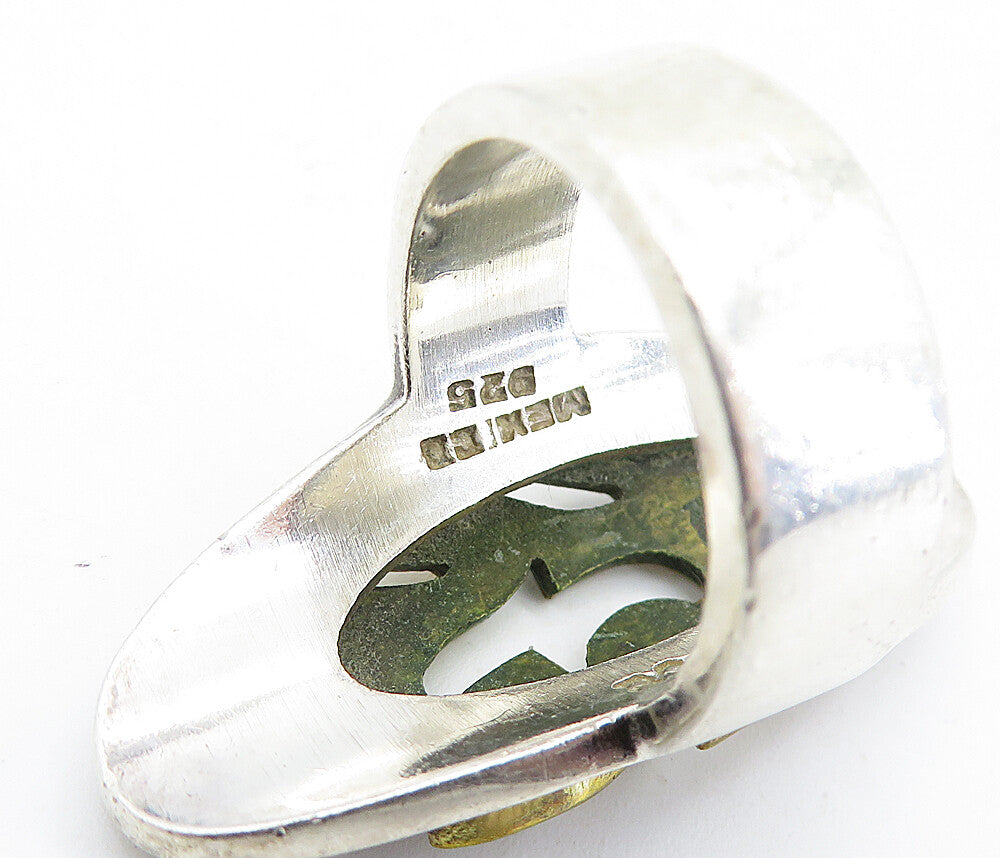 MEXICO 925 Silver  Vintage Two Tone Full Finger Cocktail Ring Sz 8  RG6957