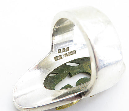MEXICO 925 Silver  Vintage Two Tone Full Finger Cocktail Ring Sz 8  RG6957