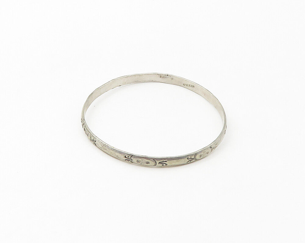MEXICO 925 Sterling Silver  Vintage Etched Pattern Bangle Bracelet  BT6671