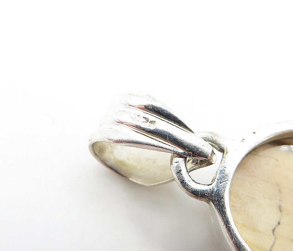 925 Sterling Silver  Vintage Cabochon Cut Brown Jasper Oval Pendant  PT3091