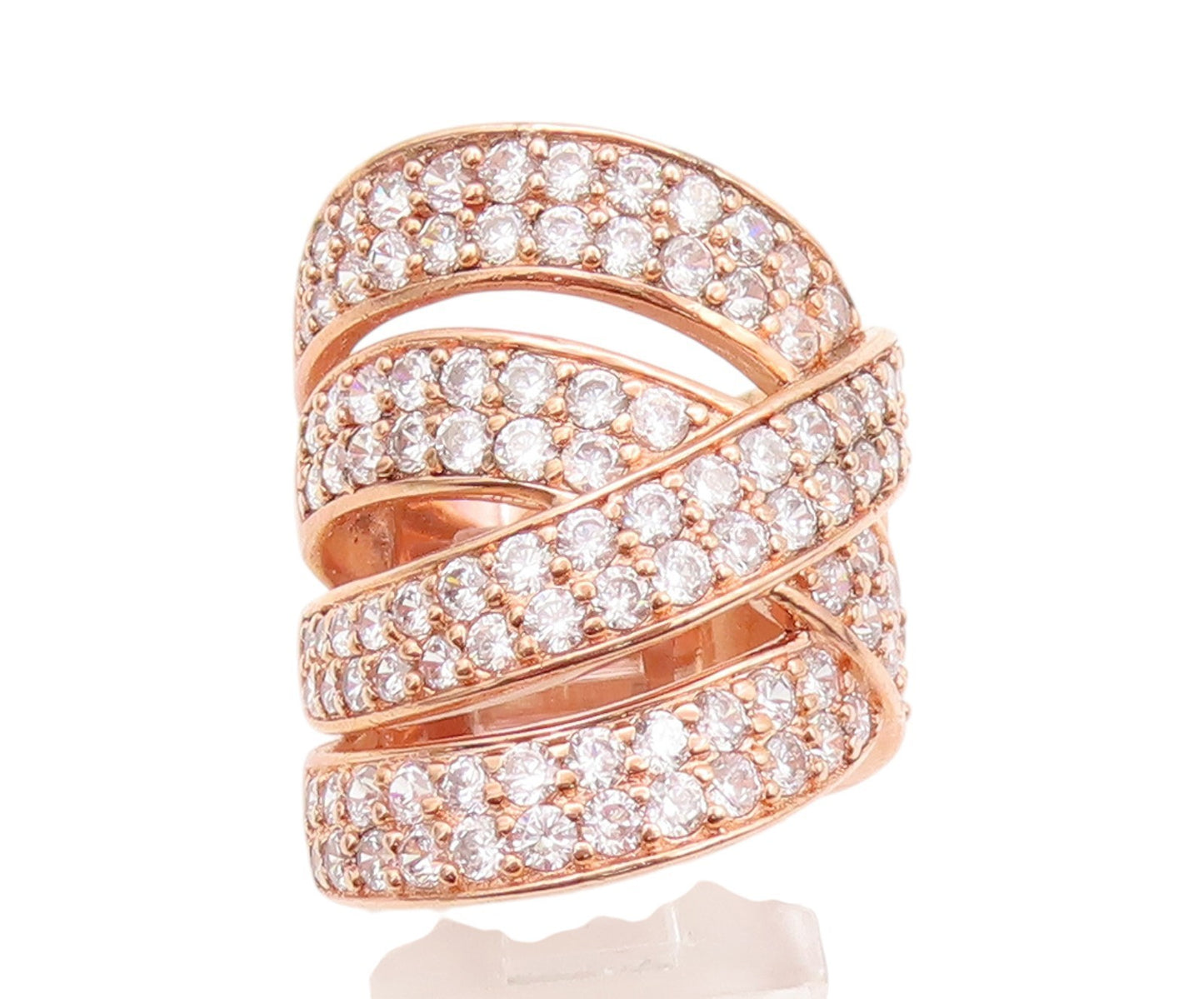 925 Sterling Silver Vintage Ring Rose Gold Plated Modernist CZ Band Sz 5 RG32776