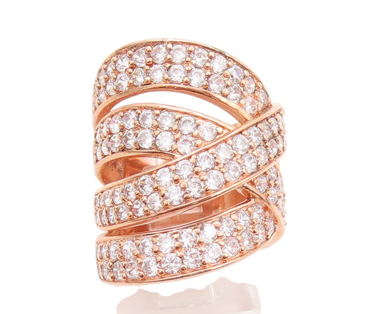 925 Sterling Silver Vintage Ring Rose Gold Plated Modernist CZ Band Sz 5 RG32776