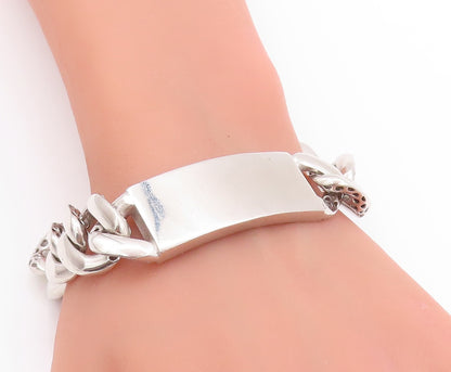 925 Sterling Silver Vintage Bracelet Rectangle Curb Linked Chain CZ Lock BT11260
