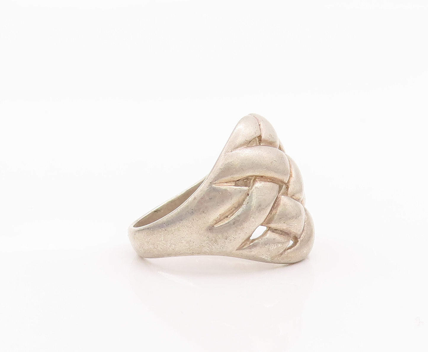 925 Sterling Silver Vintage Ring Solid Broad Carved Woven Effect Sz 8  RG27738